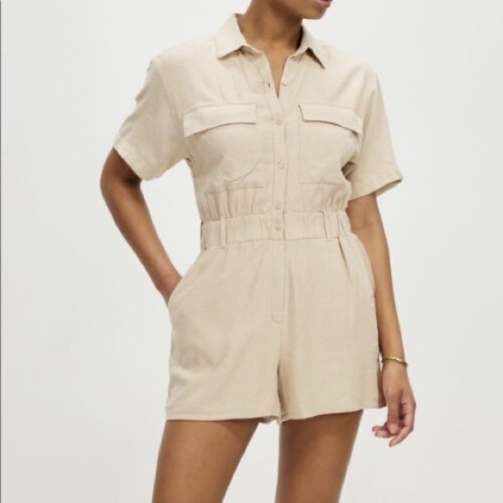Abercrombie & Fitch Beige Short Sleeve Utility Romper